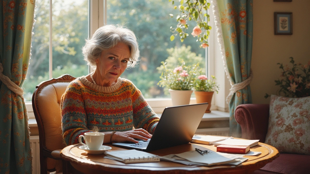 Older adult happily reading from a tablet