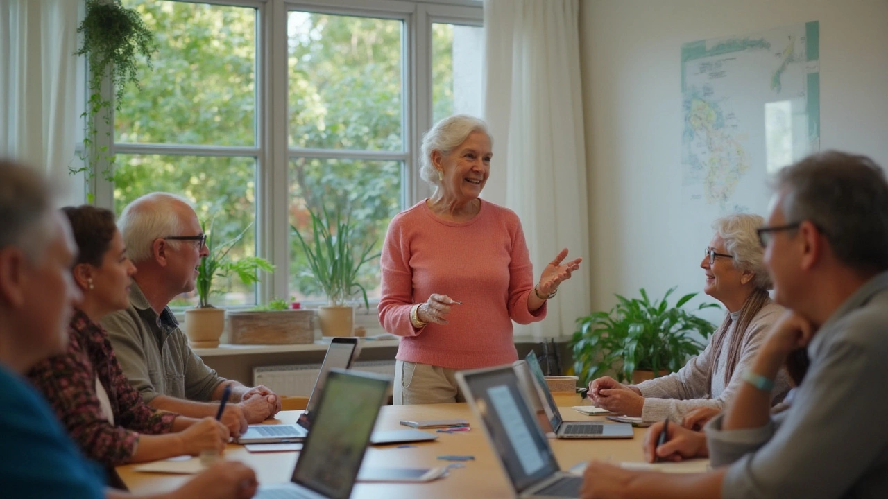 Senior woman happily video calling family